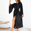 Cross-border long velvet lace patchwork bathrobe for autumn and winter, sexy flared sleeves with lace-up, large-sized home wear 623 Application Scenario